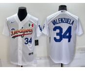 Men's Los Angeles Dodgers #34 Fernando Valenzuela Rainbow Blue White Mexico Cool Base Nike Jersey Men's Los Angeles Dodgers #34 Fernando Valenzuela Rainbow Blue White Mexico Cool Base Nike Jersey