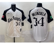 Men's Los Angeles Dodgers #34 Fernando Valenzuela White Black Mexico 2025 LA Gothic Style With Fernando Patch Vapor Premier Limited Stitched Baseball Jerse