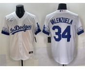 Men's Los Angeles Dodgers #34 Fernando Valenzuela White City Connect Cool Base Stitched Jersey