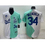 Mens Los Angeles Dodgers #34 Fernando Valenzuela White Green Number 2022 Celebrity Softball Game Cool Base Jersey