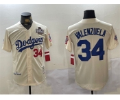 Men's Los Angeles Dodgers #34 Toro Valenzuela Cream 1981 Cooperstown Stitched Baseball Jersey