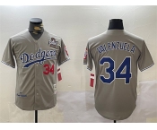 Men's Los Angeles Dodgers #34 Toro Valenzuela Grey 2024 World Series 1981 Cooperstown Stitched Baseball Jersey