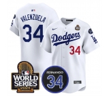 Men's Los Angeles Dodgers #34 Toro Valenzuela White 2024 World Series With Fernando Memorial Patch Limited Stitched Baseball Jersey