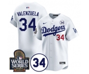 Men's Los Angeles Dodgers #34 Toro Valenzuela White 2024 World Series With No. 34 Patch Limited Stitched Baseball Jersey
