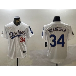 Men's Los Angeles Dodgers #34 Toro Valenzuela White Gold 2024 World Series With Fernando Memorial Patch Home Limited Stitched Baseball Jersey