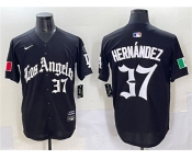 Men's Los Angeles Dodgers #37 Teoscar Hernández Black 2025 LA Gothic Style With Fernando Patch Vapor Premier Limited Stitched Baseball Jersey