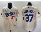 Men's Los Angeles Dodgers #37 Teoscar Hernández Cream 2025 Tokyo Series Limited Stitched Baseball Jersey