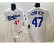 Men's Los Angeles Dodgers #47 Ben Rortvedt White Home Cool Base Stitched Baseball Jersey Men's Los Angeles Dodgers #47 Ben Rortvedt White Home Cool Base Stitched Baseball Jersey