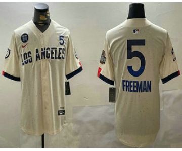Men's Los Angeles Dodgers #5 Freddie Freeman Number Cream 2024 World Series City Connect Limited Stitched Jersey