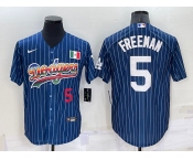 Men's Los Angeles Dodgers #5 Freddie Freeman Number Rainbow Blue Red Pinstripe Mexico Cool Base Nike Jersey Men's Los Angeles Dodgers #5 Freddie Freeman Number Rainbow Blue Red Pinstripe Mexico Cool Base Nike Jersey