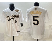 Men's Los Angeles Dodgers #5 Freddie Freeman White Gold 2025 World Series Limited Stitched Baseball Jersey Men's Los Angeles Dodgers #5 Freddie Freeman White Gold 2025 World Series Limited Stitched Baseball Jersey