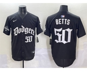 Men's Los Angeles Dodgers #50 Mookie Betts Black 2025 LA Gothic Style With 2024 World Series Champions Patch Vapor Premier Limited Stitched Baseball Jersey