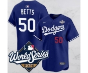 Men's Los Angeles Dodgers #50 Mookie Betts Blue 2025 World Series Vapor Limited Stitched Jersey Men's Los Angeles Dodgers #50 Mookie Betts Blue 2025 World Series Vapor Limited Stitched Jersey