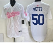 Men's Los Angeles Dodgers #50 Mookie Betts White Pink Limited Stitched Jersey Men's Los Angeles Dodgers #50 Mookie Betts White Pink Limited Stitched Jersey