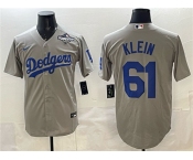 Men's Los Angeles Dodgers #61 Will Klein Gray 2025 World Series Patch Cool Base Stitched Baseball Jersey Men's Los Angeles Dodgers #61 Will Klein Gray 2025 World Series Patch Cool Base Stitched Baseball Jersey