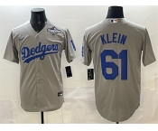 Men's Los Angeles Dodgers #61 Will Klein Grey 2025 World Series Patch Cool Base Stitched Baseball Jersey Men's Los Angeles Dodgers #61 Will Klein Grey 2025 World Series Patch Cool Base Stitched Baseball Jersey