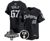 Men's Los Angeles Dodgers #67 Vin Scully Black Mexico 2025 LA Gothic Style With Vin And 2024 World Series Champions Patch Vapor Premier Limited Stitched Ba