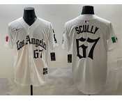 Men's Los Angeles Dodgers #67 Vin Scully White Mexico 2025 LA Gothic Style With Fernando Patch Vapor Premier Limited Stitched Baseball Jersey