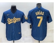 Men's Los Angeles Dodgers #7 Julio Urias Navy Blue Gold Pinstripe Stitched MLB Cool Base Nike Jersey