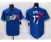 Men's Los Angeles Dodgers #77 Peso Pluma Blue Mexico Stitched Jersey