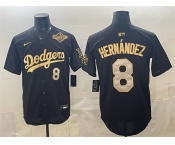 Men's Los Angeles Dodgers #8 Enrique Hernández Black Gold 2025 World Series Patch Limited Stitched Baseball Jersey