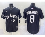 Men's Los Angeles Dodgers #8 Enrique Hernández Black Mexico 2025 LA Gothic Style With 2024 World Series Champions Patch Vapor Premier Limited Stitched Base