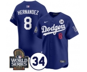 Men's Los Angeles Dodgers #8 Enrique Hernández Royal 2024 World Series With No. 34 Patch Limited Stitched Baseball Jersey