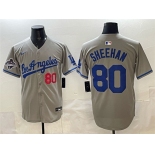 Men's Los Angeles Dodgers #80 Emmet Sheehan Gray 2025 World Series Champions Patch Limited Stitched Baseball Jersey Men's Los Angeles Dodgers #80 Emmet Sheehan Gray 2025 World Series Champions Patch Limited Stitched Baseball Jersey