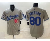 Men's Los Angeles Dodgers #80 Emmet Sheehan Gray 2025 World Series Champions Patch Limited Stitched Baseball Jersey Men's Los Angeles Dodgers #80 Emmet Sheehan Gray 2025 World Series Champions Patch Limited Stitched Baseball Jersey