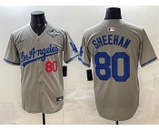 Men's Los Angeles Dodgers #80 Emmet Sheehan Grey 2025 World Series Patch Limited Stitched Baseball Jersey Men's Los Angeles Dodgers #80 Emmet Sheehan Grey 2025 World Series Patch Limited Stitched Baseball Jersey