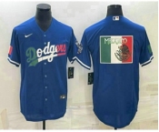 Men's Los Angeles Dodgers Big Logo Navy Blue Pinstripe Stitched MLB Cool Base Nike Jersey