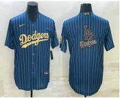 Men's Los Angeles Dodgers Big Logo Navy Blue Pinstripe Stitched MLB Cool Base Nike Jerseys