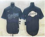 Men's Los Angeles Dodgers Black Team Big Logo Cool Base Stitched Baseball Jersey