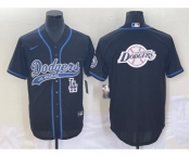 Men's Los Angeles Dodgers Black Team Big Logo With Patch Cool Base Stitched Baseball Jersey2