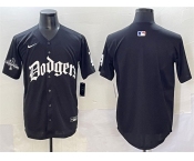 Men's Los Angeles Dodgers Blank Black 2025 LA Gothic Style With 2024 World Series Champions Patch Vapor Premier Limited Stitched Baseball Jersey