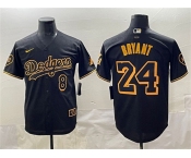 Men's Los Angeles Dodgers Front #8 Back #24 Kobe Bryant Black With KB Patch Stitched Jersey