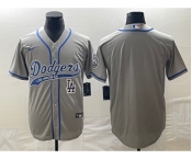 Men's Los Angeles Dodgers Grey Blank With Patch Cool Base Stitched Baseball Jersey