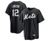 Men's New York Mets #12 Francisco Lindor Black Lights Out Limited Stitched Baseball Jersey
