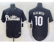 Men's Philadelphia Phillies #10 J.T. Realmuto Black Lights Out Limited Stitched Baseball Jersey