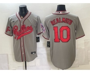 Men's Philadelphia Phillies #10 J.T. Realmuto Gray 2026 Field of Dreams Stadium Stitched Baseball Jersey