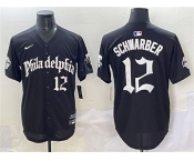 Men's Philadelphia Phillies #12 Kyle Schwarber Black Gothic Vapor Limited Stitched Jersey