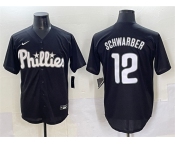 Men's Philadelphia Phillies #12 Kyle Schwarber Black Lights Out Limited Stitched Baseball Jersey