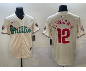 Men's Philadelphia Phillies #12 Kyle Schwarber Cream Phanatic Limited Stitched Jersey