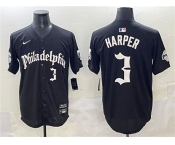 Men's Philadelphia Phillies #3 Bryce Harper Black Gothic Vapor Limited Stitched Jersey