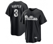 Men's Philadelphia Phillies #3 Bryce Harper Black Lights Out Limited Stitched Baseball Jersey