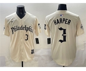 Men's Philadelphia Phillies #3 Bryce Harper Cream Gothic Vapor Limited Stitched Jersey