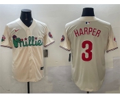 Men's Philadelphia Phillies #3 Bryce Harper Cream Phanatic Limited Stitched Jersey