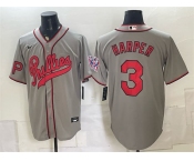 Men's Philadelphia Phillies #3 Bryce Harper Gray 2026 Field of Dreams Stadium Stitched Baseball Jersey Men's Philadelphia Phillies #3 Bryce Harper Gray 2026 Field of Dreams Stadium Stitched Baseball Jersey