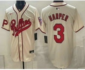 Men's Philadelphia Phillies #3 Bryce Harper Name Cream 2026 Field of Dreams Stadium Stitched Jersey Men's Philadelphia Phillies #3 Bryce Harper Name Cream 2026 Field of Dreams Stadium Stitched Jersey