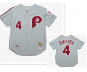 Men's Philadelphia Phillies #4 Lenny Dykstra Mitchell and Ness Grey 1989 Throwback Stitched MLB Jersey